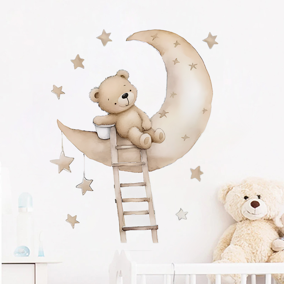 Baby Girl Nursery Quotes - Autocollants muraux ours étoile nuage mignon,